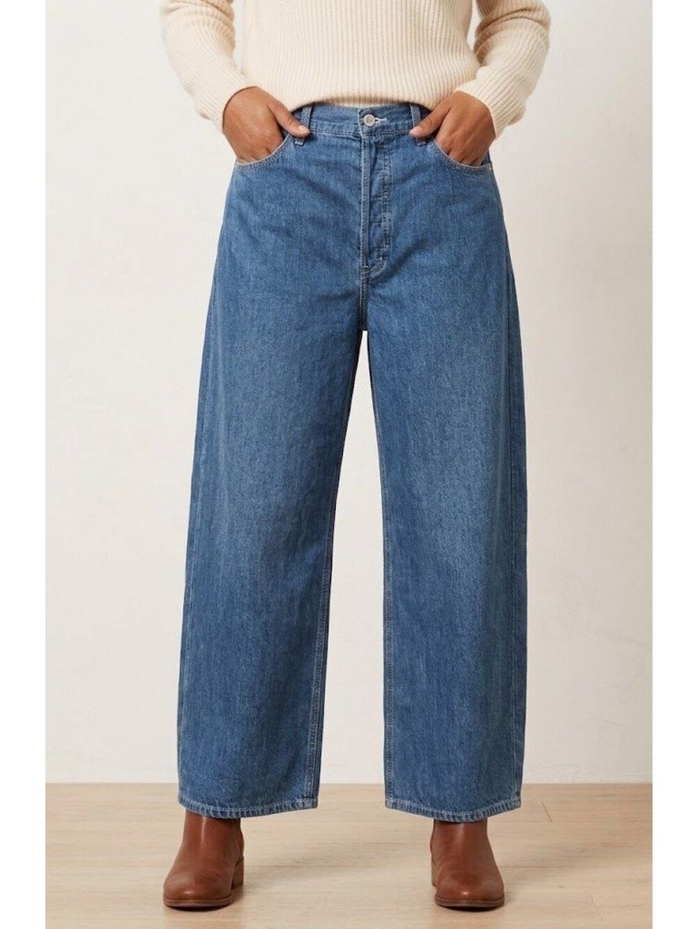 Ética 32 Blue Wide Leg High Rise Denim Jeans Cotton Minimalist Modern Organic